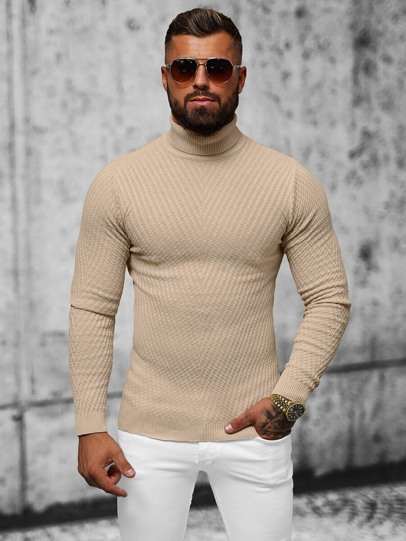 Pánsky sveter béžový OZONEE L/1596Z