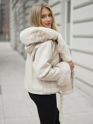 Dámska kožená bunda ecru OZONEE JS/61M8506/290Z