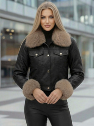 Dámska kožená bunda čierno-béžová OZONEE JS/61M8513/392B