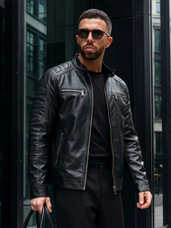 Pánska Koženková Bunda Čierna OZONEE JS/11Z8138