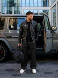 Pánska Koženková Bunda Čierna OZONEE JS/11Z8137