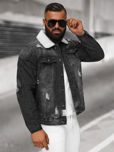 Pánska Riflová Bunda Šerpa Čierna OZONEE NB/MJ502NZ