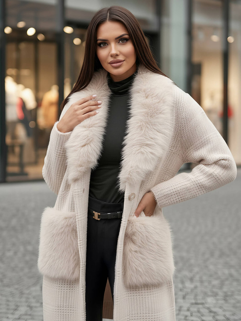 Dámsky kabát béžový OZONEE JS/53M5200/155Z