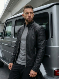 Pánska Koženková Bunda Čierna OZONEE JS/11Z8139