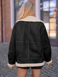 Dámska kožená bunda čierno-béžová OZONEE JS/61M8502/392B