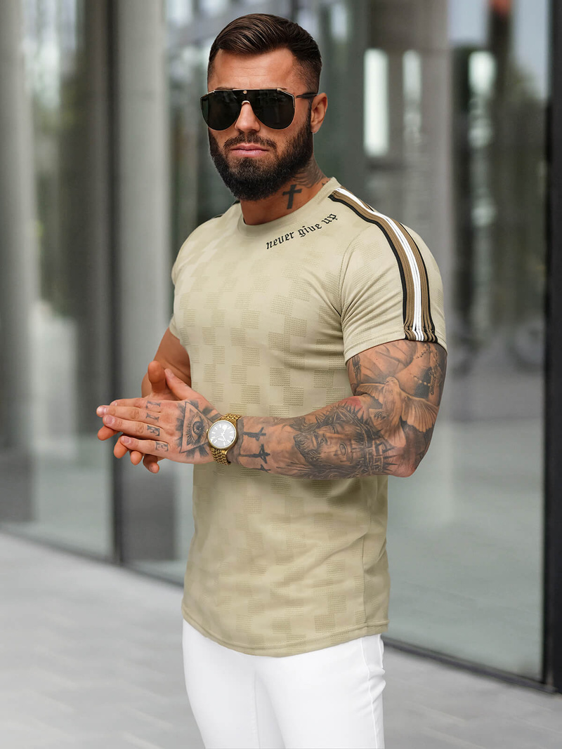 Pánske Tričko Béžová OZONEE O/QS11621