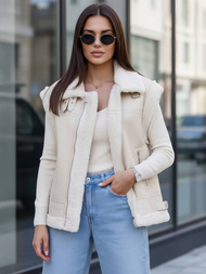 Dámska kožená vesta béžová OZONEE JS/61M8503/280Z