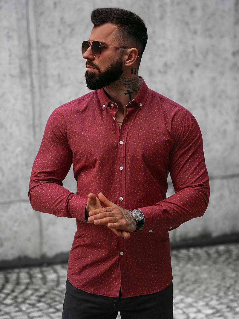 Pánska Košeľa Bordová OZONEE O/CLS349