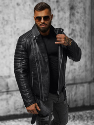 Pánska Koženková Bunda Čierna OZONEE JS/11Z8005Z