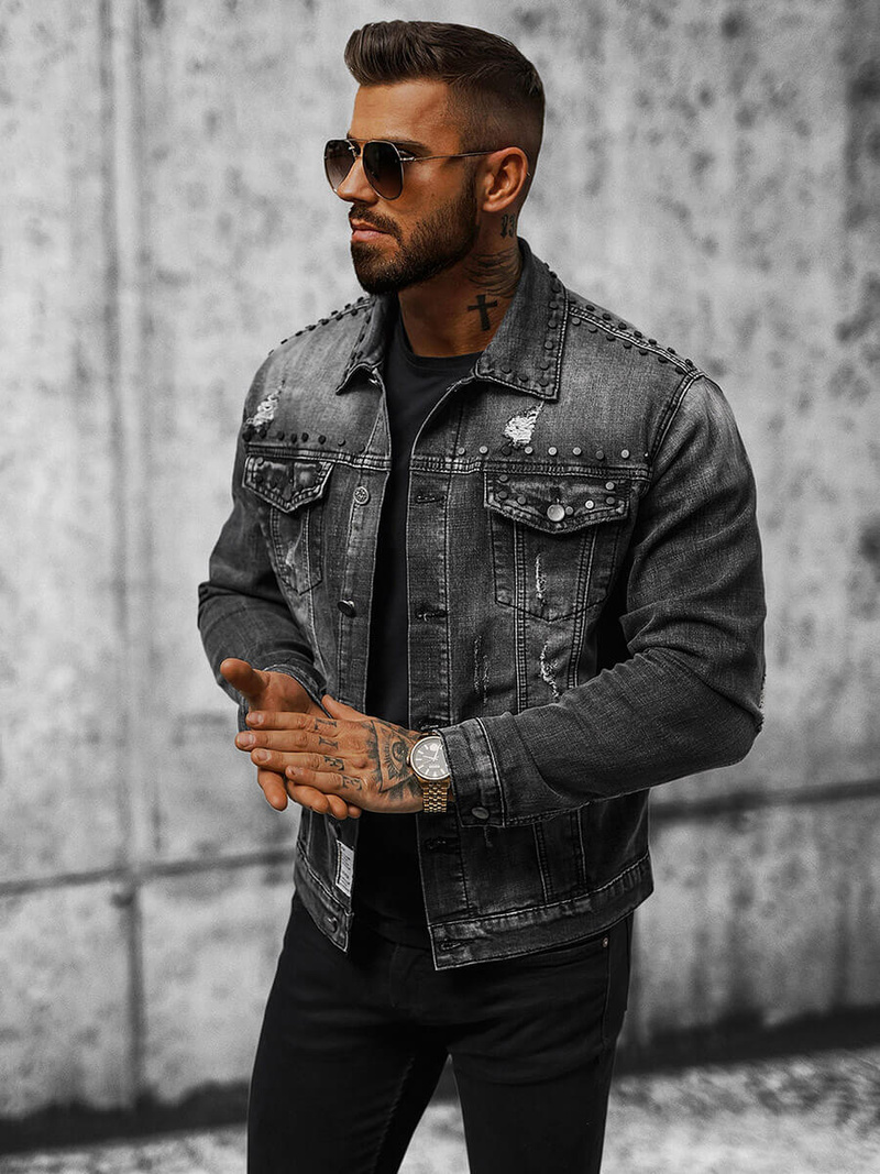 Pánska Riflová Bunda Čierna OZONEE NB/MJ504NZ