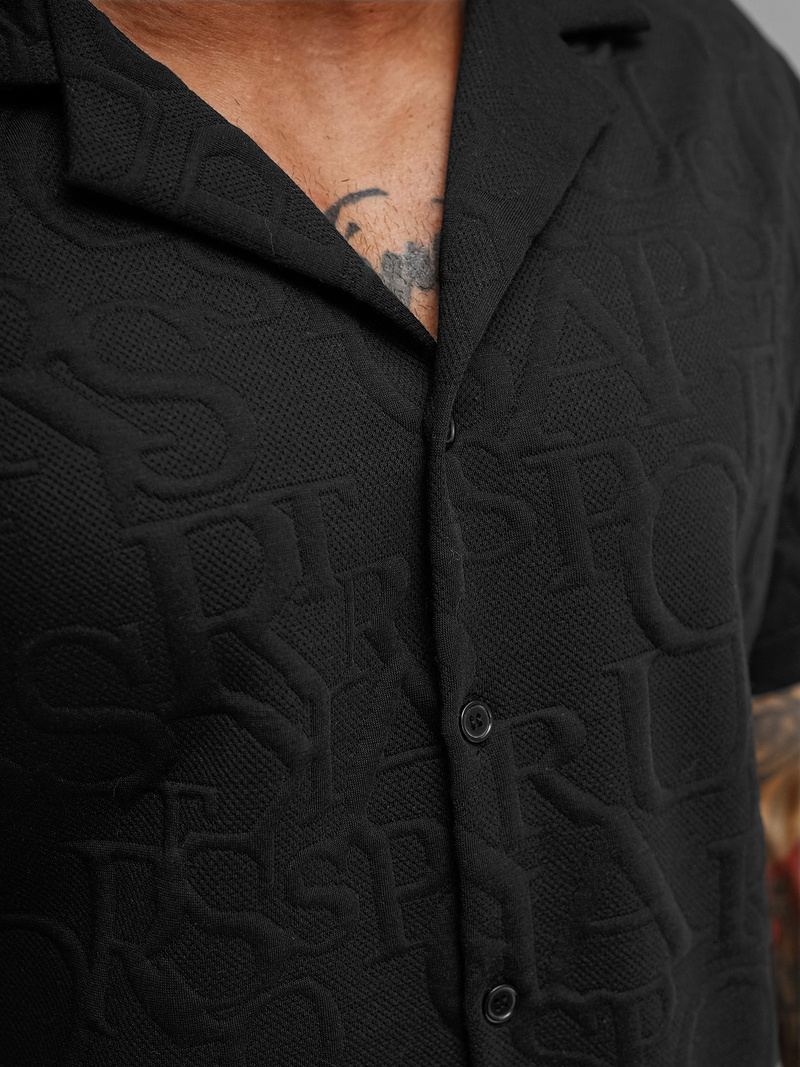 Pánska Košeľa s Krátkym Rukávom Čierna OZONEE O/B2256