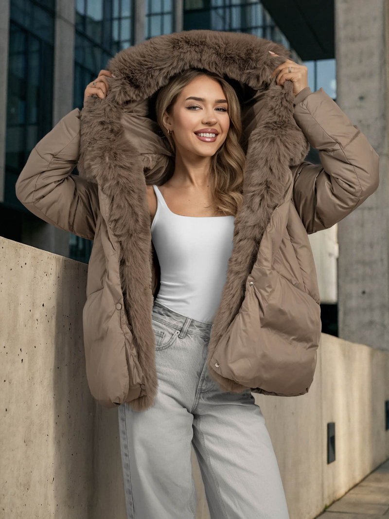 Dámska Bunda Tmavo-Béžové OZONEE O/16M9179/84Z