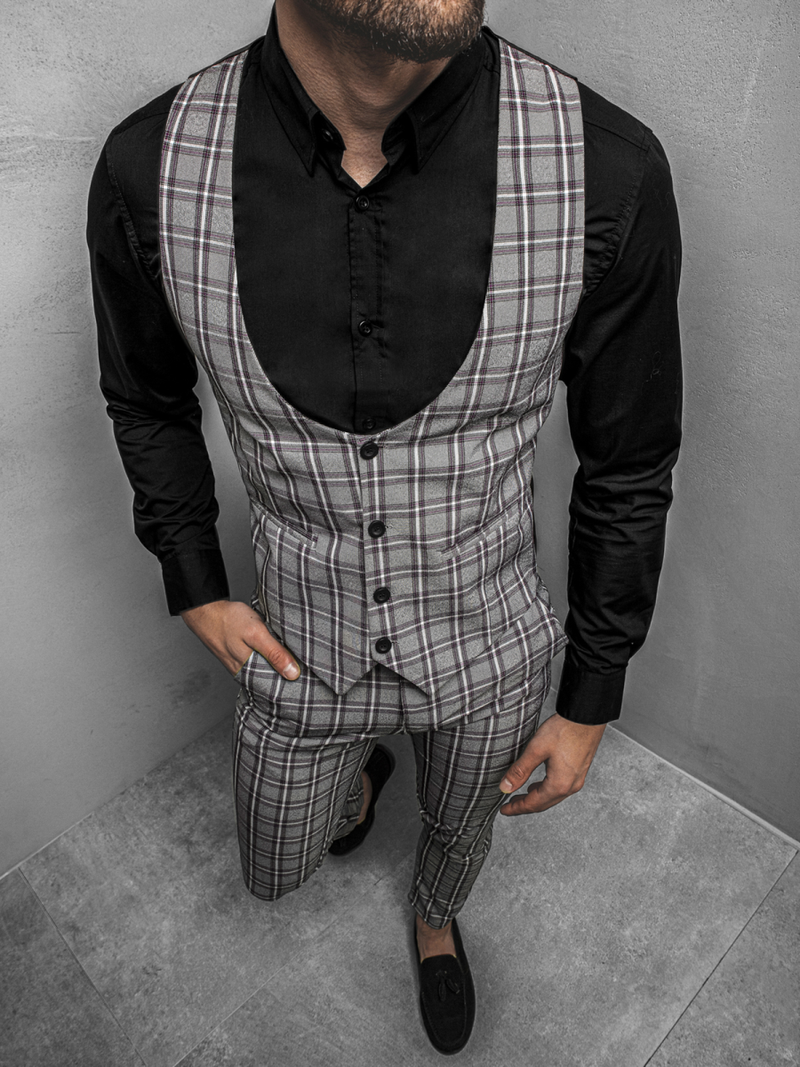 Pánsky komplet - Vesta a chino nohavice, Sivý OZONEE DJ/5557