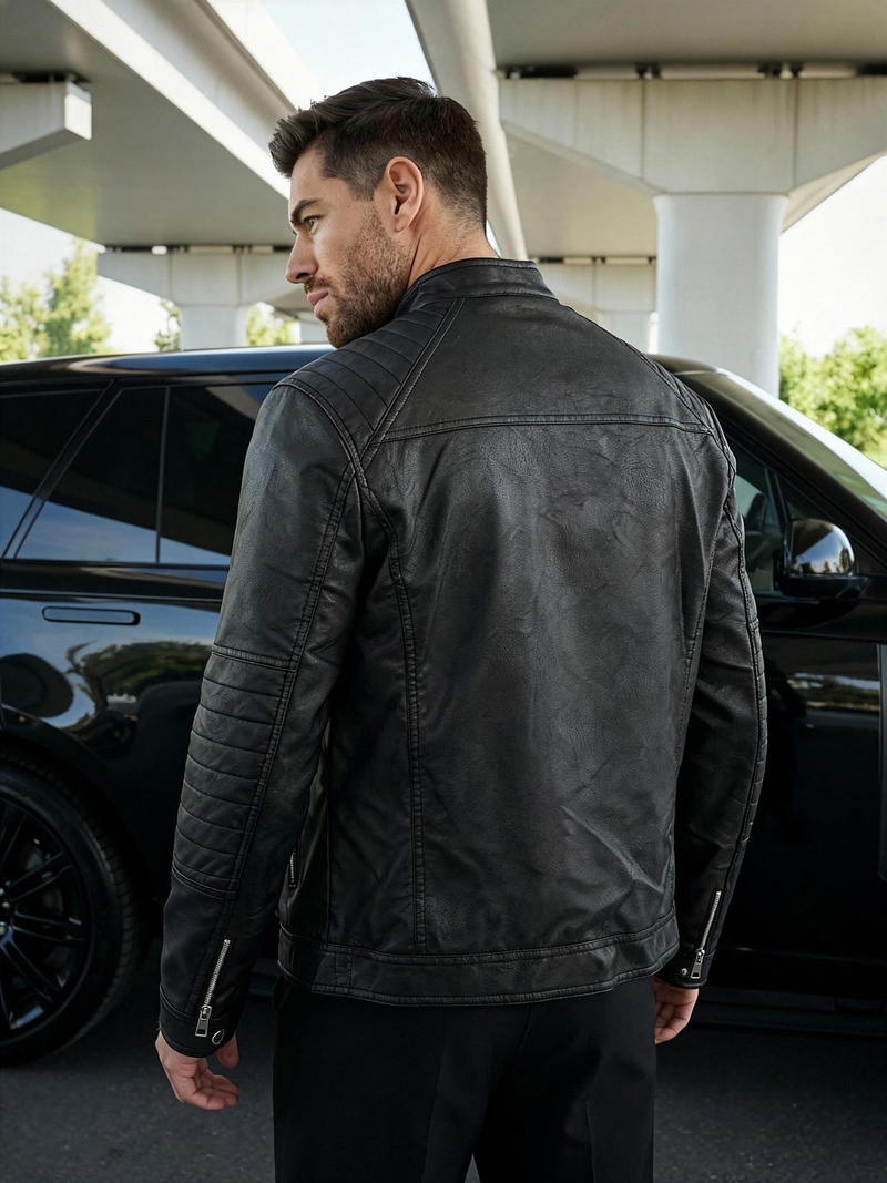 Pánska Koženková Bunda Čierna OZONEE JS/11Z8066