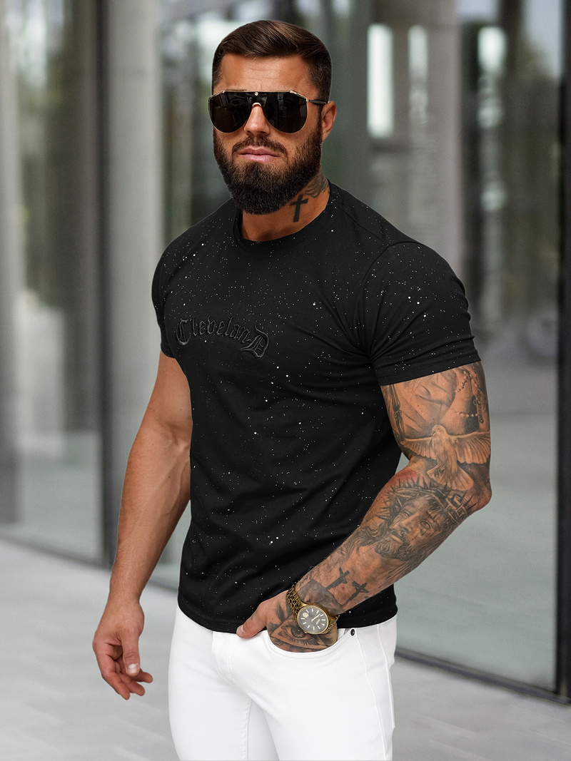 Pánske Tričko Čierne OZONEE O/QQ1386