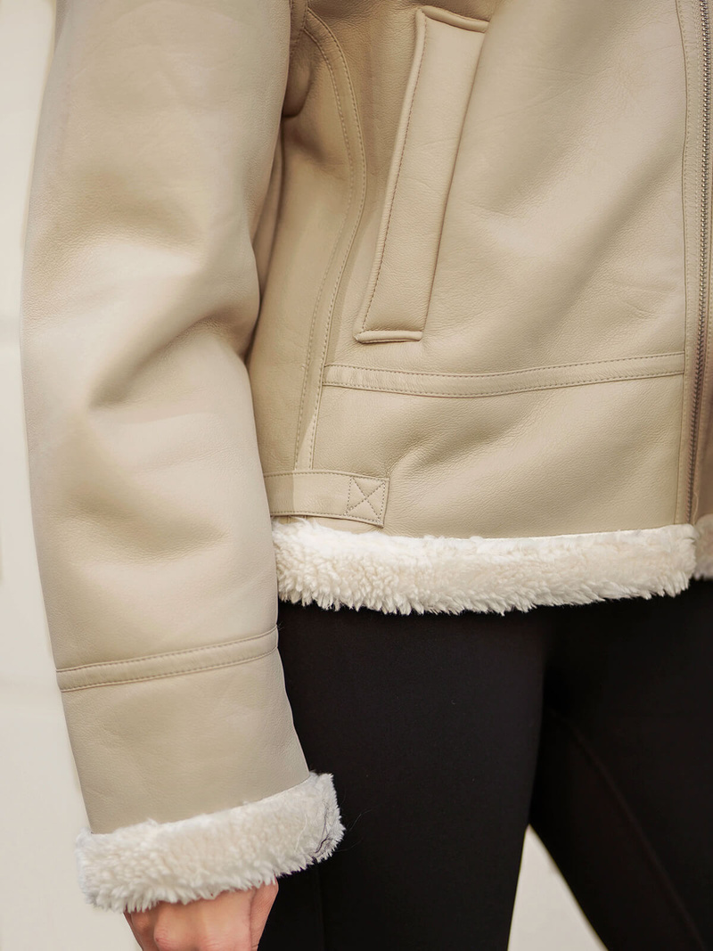 Dámska Kožená Bunda Béžová OZONEE JS/11Z8178