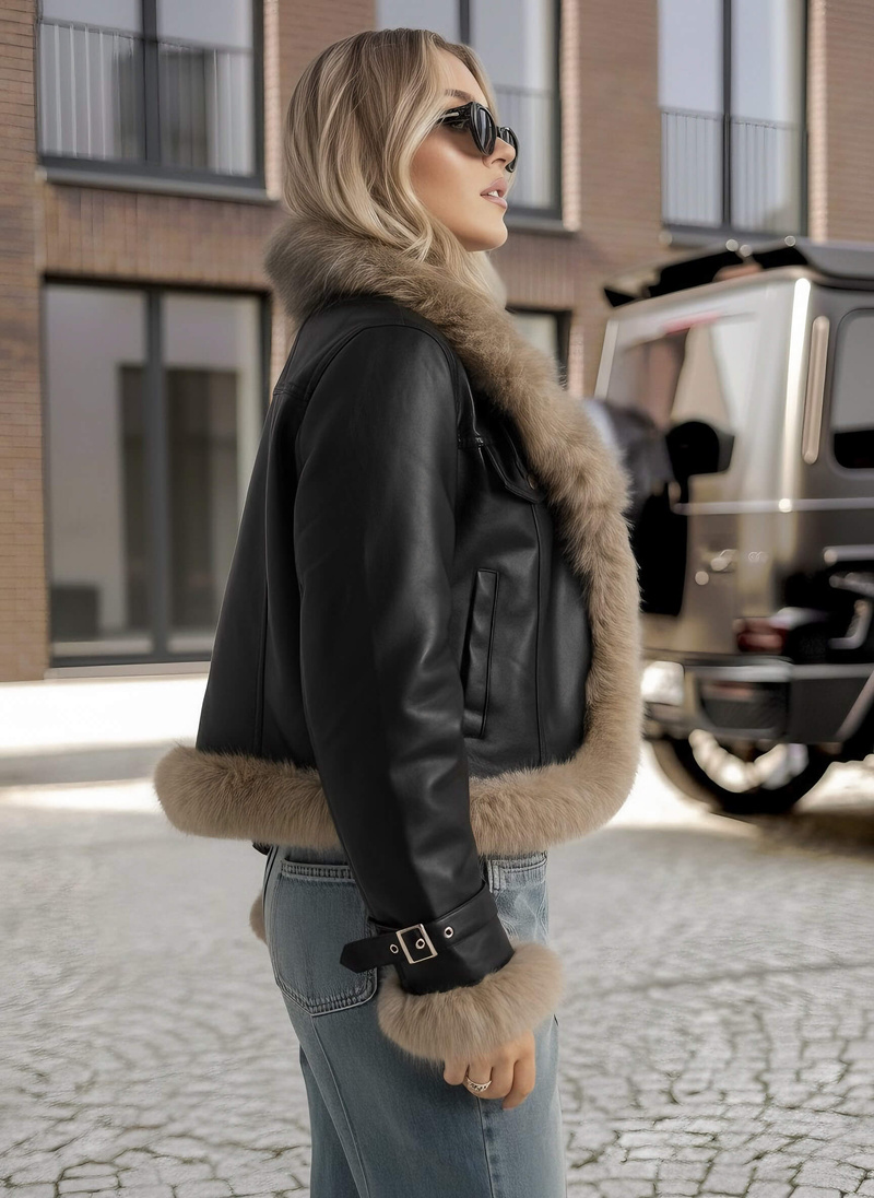 Dámska kožená bunda čierna OZONEE JS/61M8517/392