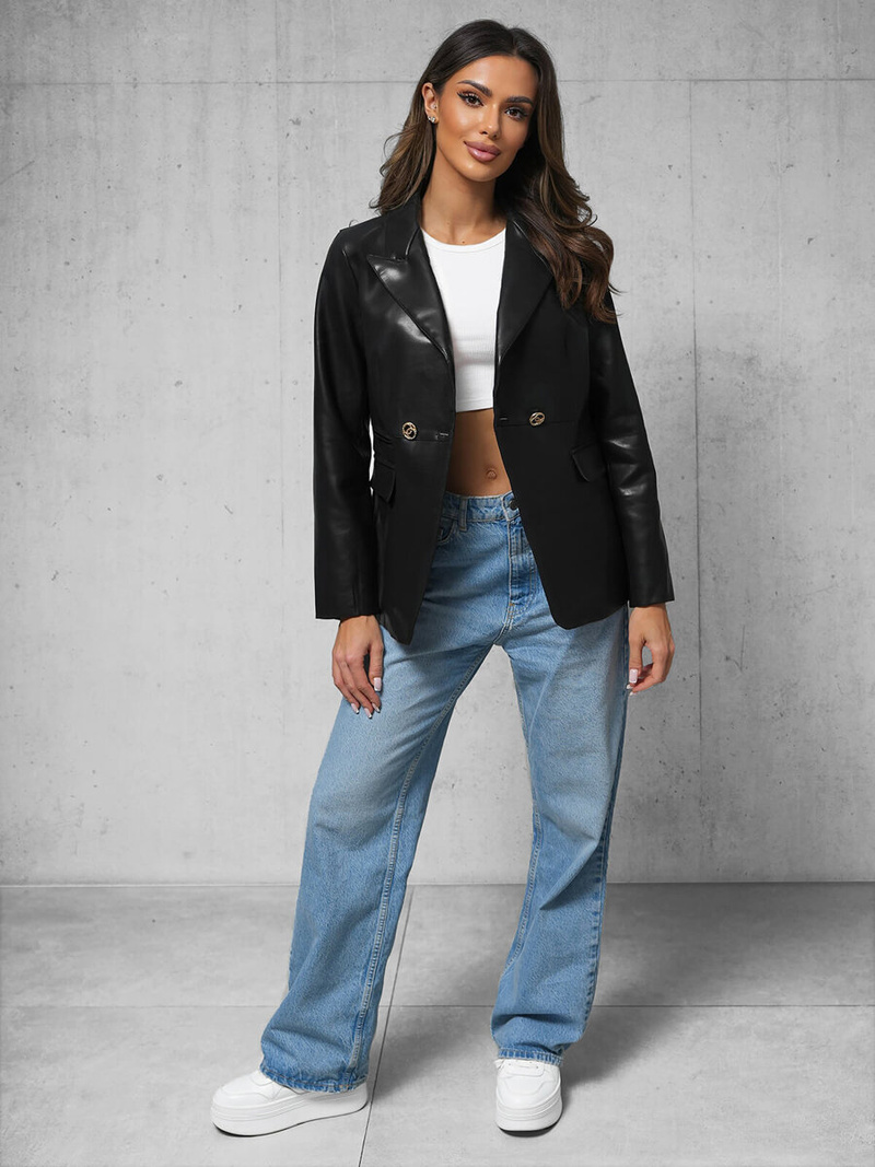 Dámska Kožená Bunda Čierna OZONEE JS/11Z8121