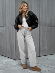 Dámska Kožená Bunda Čierna OZONEE JS/11Z8281Z