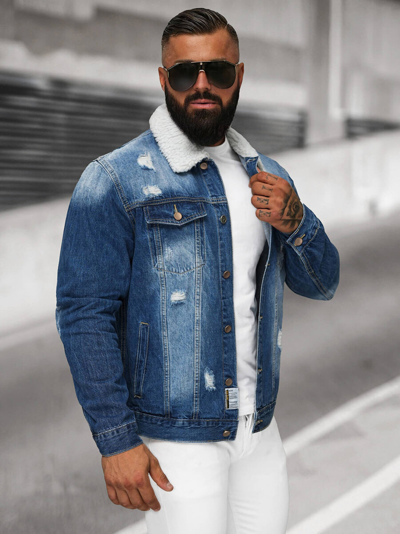 Pánska Riflová Bunda Šerpa Modrá OZONEE NB/MJ502BZ