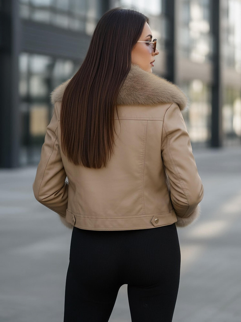 Dámska kožená bunda béžová OZONEE JS/61M8513/84Z