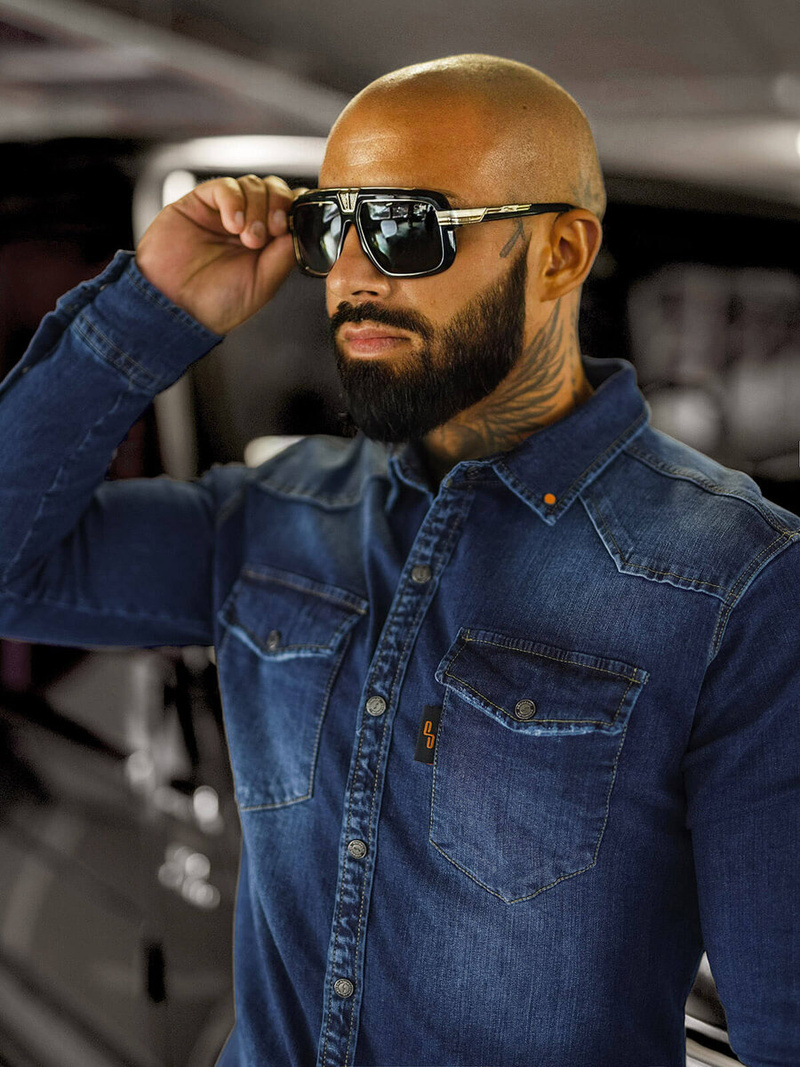 Pánska riflová košeľa modrá OZONEE O/51410