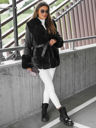 Dámska Kožená Bunda Čierna OZONEE JS/11Z8079Z