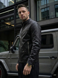 Pánska Koženková Bunda Čierna OZONEE JS/11Z8021