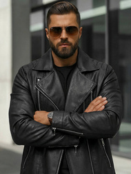 Pánska Koženková Bunda Čierna OZONEE JS/11Z8067Z