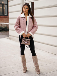 Dámska Kožená Bunda Prášková Ružová OZONEE O/81331