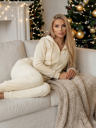 Dámska Velúrová Tepláková Súprava Ecru OZONEE JS/8C1176/155Z