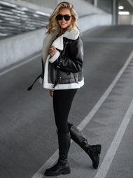 Dámska Kožená Bunda Čierno-Biela OZONEE JS/11Z8177Z