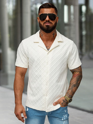 Pánska Košeľa s Krátkym Rukávom Ecru OZONEE O/B2257