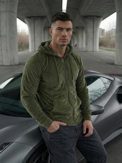 Pánska Velúrová Mikina Khaki OZONEE JS/8B1168/29Z