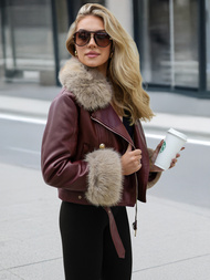 Dámska kožená bunda bordová OZONEE JS/61M8512/6