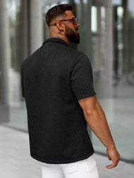 Pánska Košeľa s Krátkym Rukávom Čierna OZONEE O/B2256