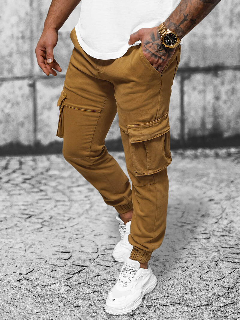 Pánske chino jogger nohavice tmavý camel OZONEE NB/MP0105KSZ