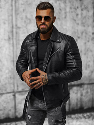 Pánska Koženková Bunda Čierna OZONEE JS/11Z8005Z