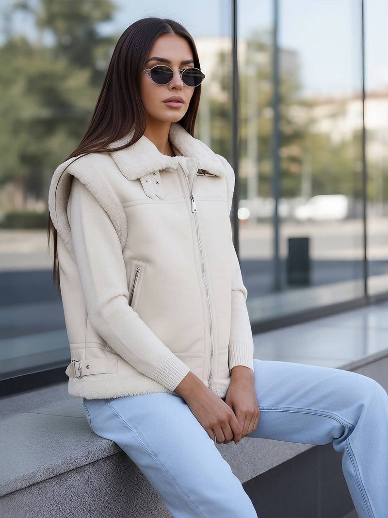 Dámska kožená vesta béžová OZONEE JS/61M8503/280Z