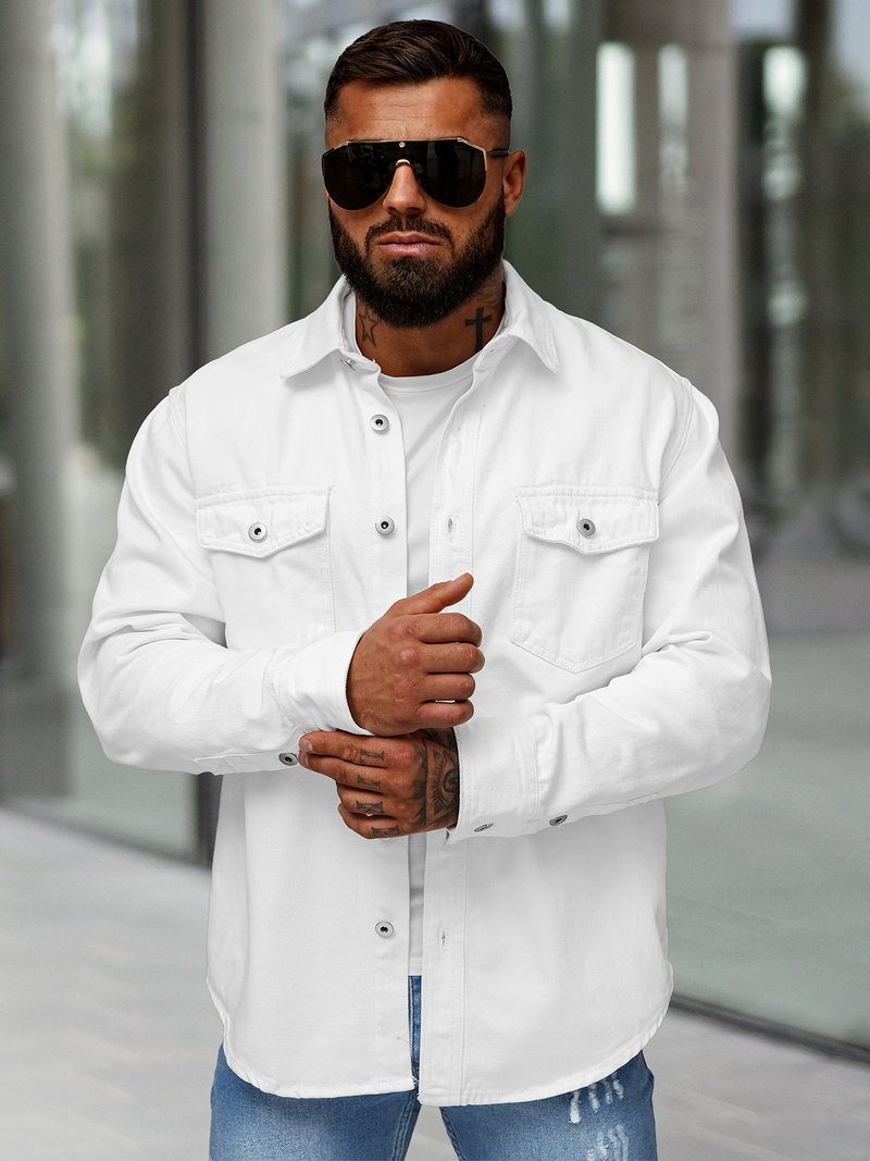 Pánska riflová košeľa biela OZONEE L/CA777/2