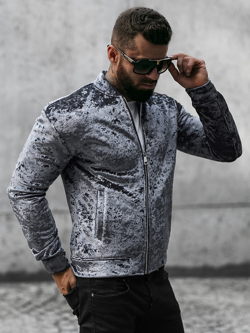 Pánska Velúrová Mikina Sivá OZONEE O/D8120