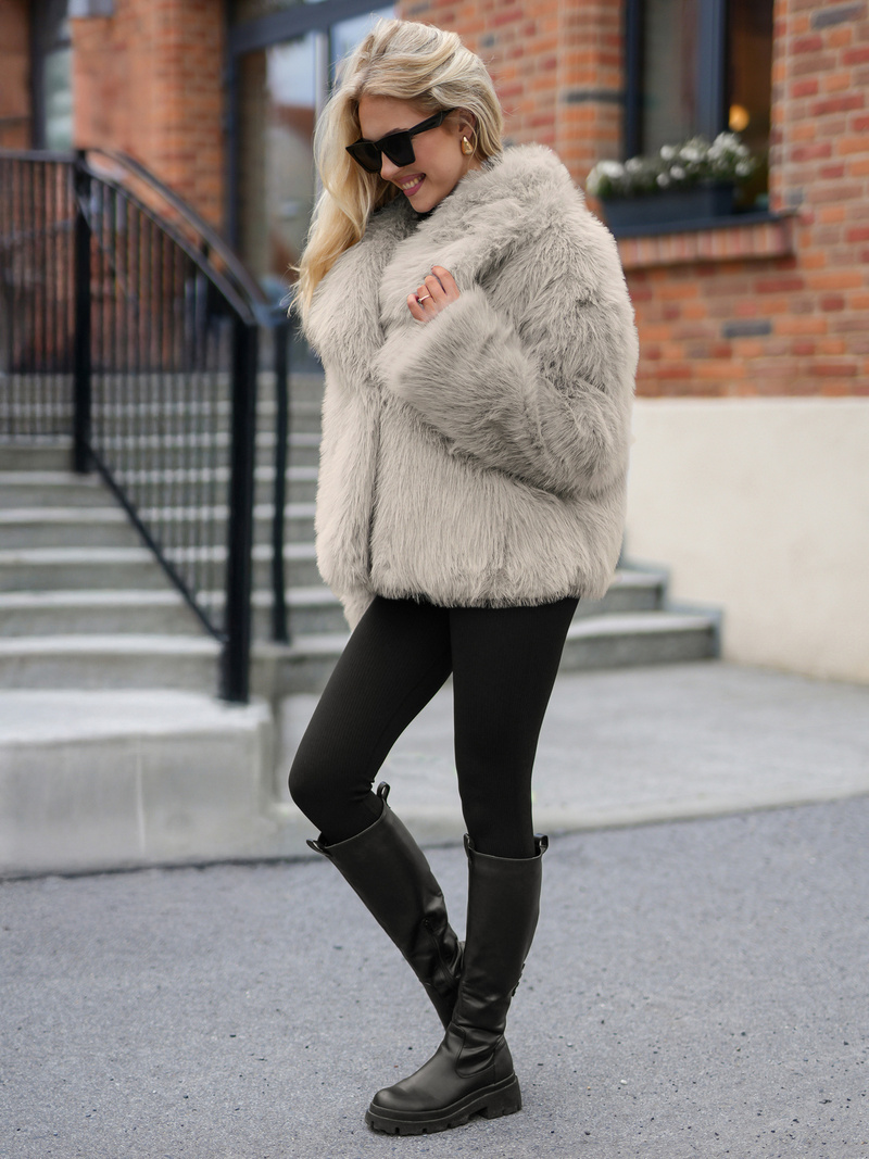 Dámska bunda sivo-béžová OZONEE JS/61M8515/92