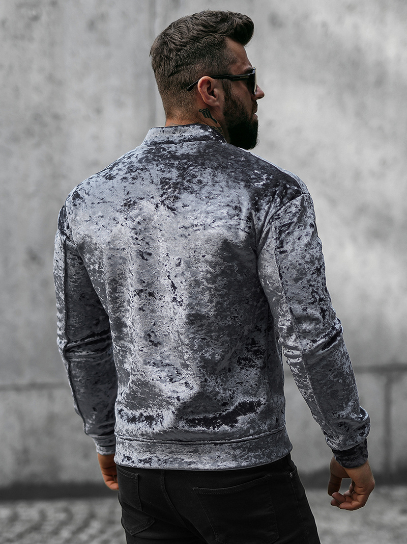 Pánska Velúrová Mikina Sivá OZONEE O/D8120