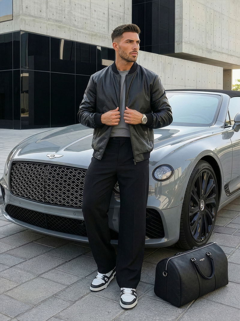 Pánska Koženková Bunda Čierna OZONEE JS/11Z8015Z