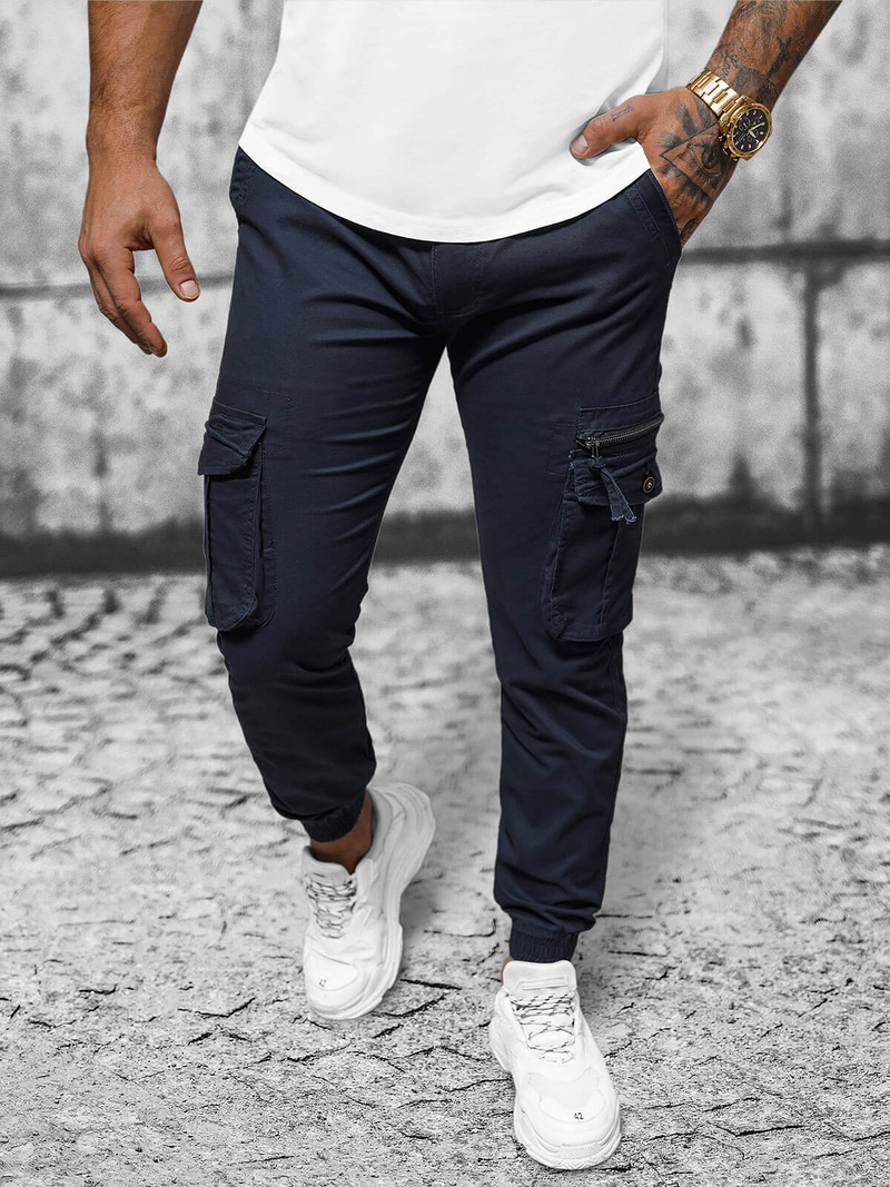 Pánske Chino Jogger Nohavice Námornícke Modré OZONEE NB/MP0201BS