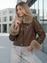 Dámska Kožená Bunda Čokoláda OZONEE JS/61M8513/158
