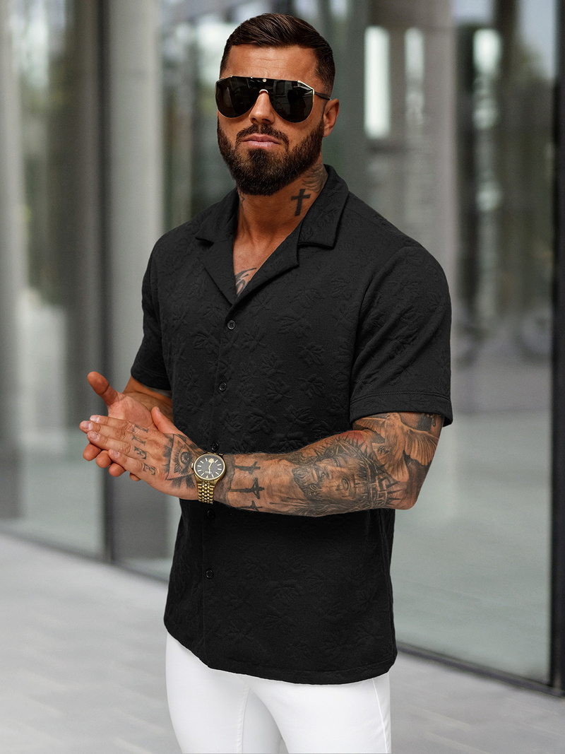 Pánska Košeľa s Krátkym Rukávom Čierna OZONEE O/B2258