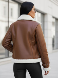 Dámska Kožená Bunda Hnedá OZONEE JS/11Z8177Z