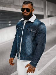 Pánska Riflová Bunda Šerpa Tmavomodrá OZONEE NB/MJ516BSZ