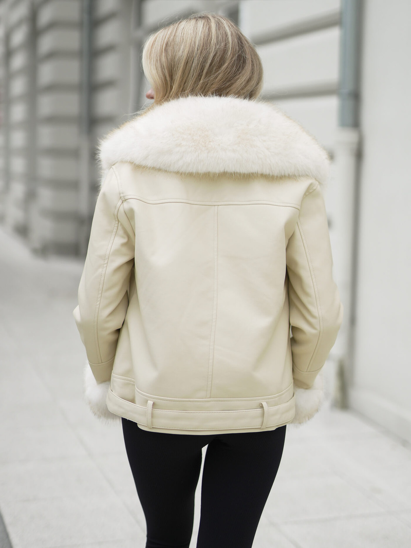 Dámska kožená bunda ecru OZONEE JS/61M8507/280Z
